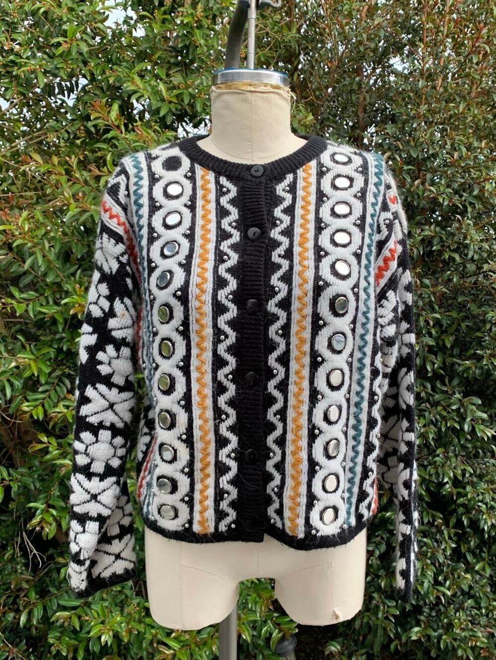 Vintage Kitty Hawk by Vivian Wang Beaded Geometric Cardigan Multicolored 90s